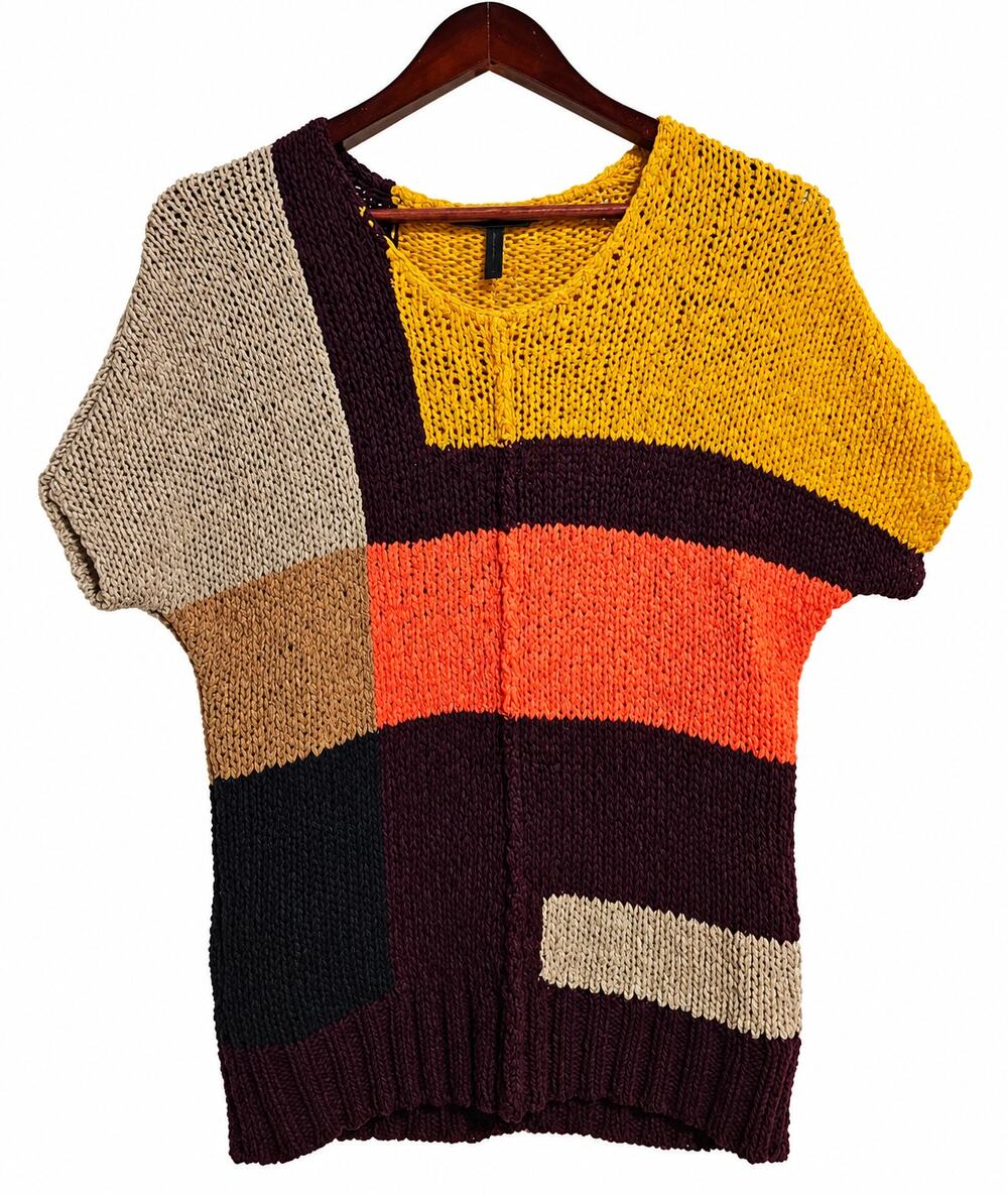 BCBGMAXAZRIA Cayden Colorblock Open Knit Sweater Top Size S